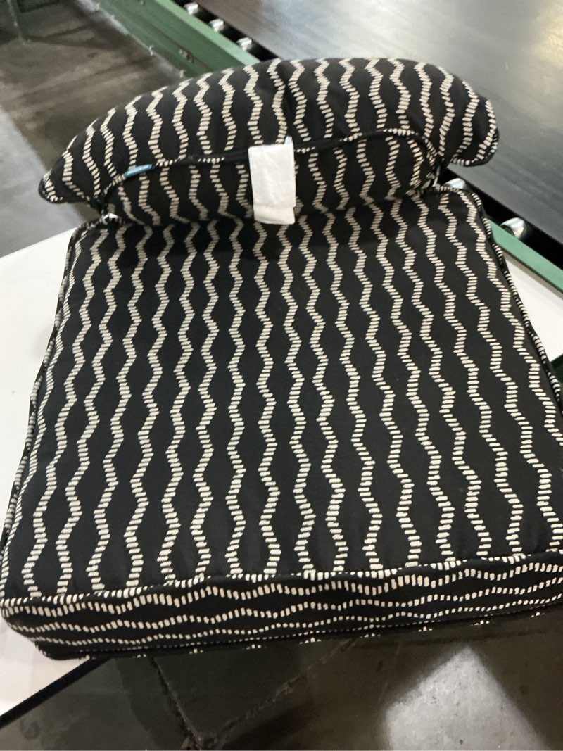 Condition photo showing As Is for origin 21 25-in x 25-in 2 -piece black helix jacquard deep seat patio chair cushion