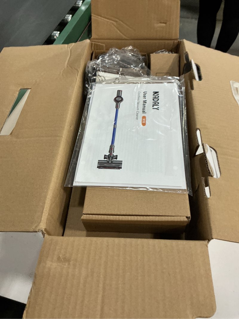 Condition photo showing New/Like New for NADALY Cordless Vacuum Cleaner, 550W 45Kpa 65Mins Vacuum Cleaners for Home, Stick Vacuum with LED Display, Anti-Tangle, Self-Standing, 8-in-1 Lightweight Vacuum for Hardwood Floor/Carpet/Pet Hair Blue+red