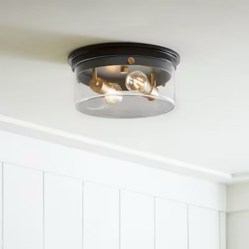 (Missing glass) allen + roth Fenland 1 -Light 12-in Matte Black Flush Mount Light