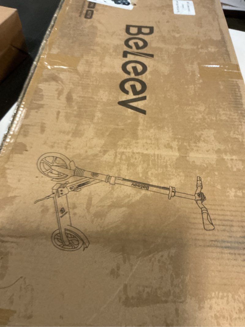Condition photo showing New/Like New for beleev v8 scooters for kids ages 6+ with light-up deck, 2 wheel folding scooter for adults teens, 4 adjustable height, lightweight sport commuter scooter, sturdy frame, max load 220 lbs galaxy purple