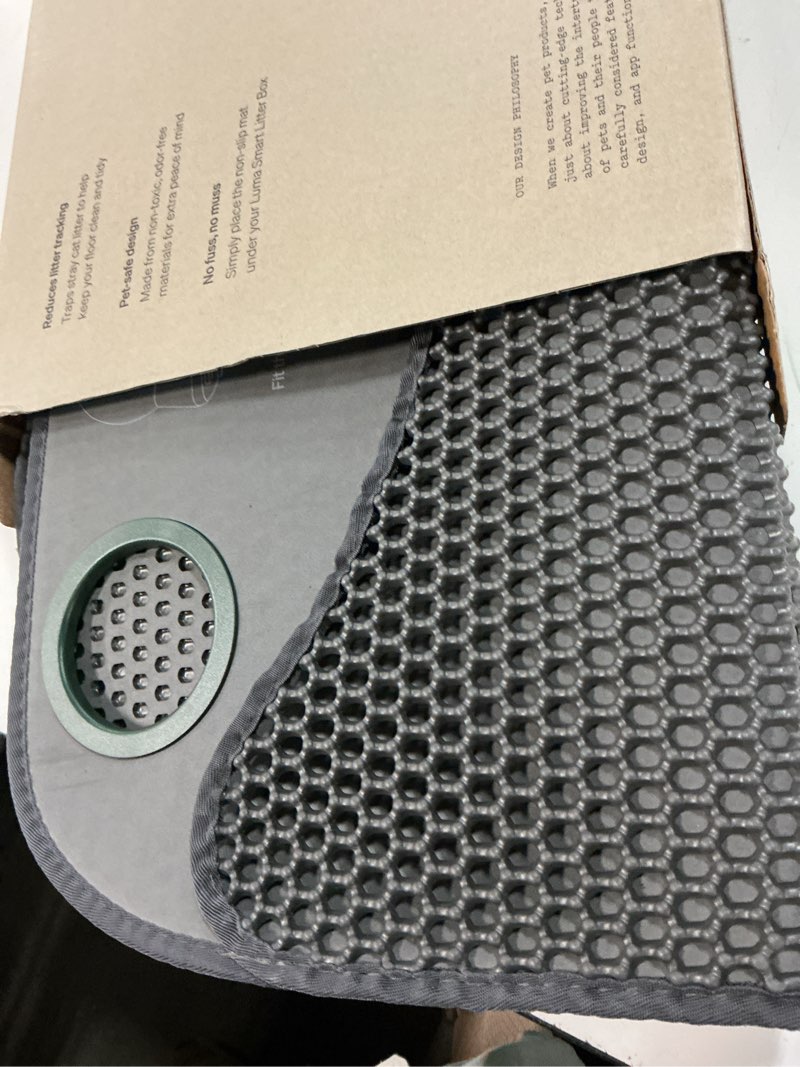 Condition photo showing Good Condition for petlibro cat litter mat, leak-proof & anti-slip, 25.6'' x 26.7'' large litter mat, durable litter trapping mat, easy to clean black litter mat