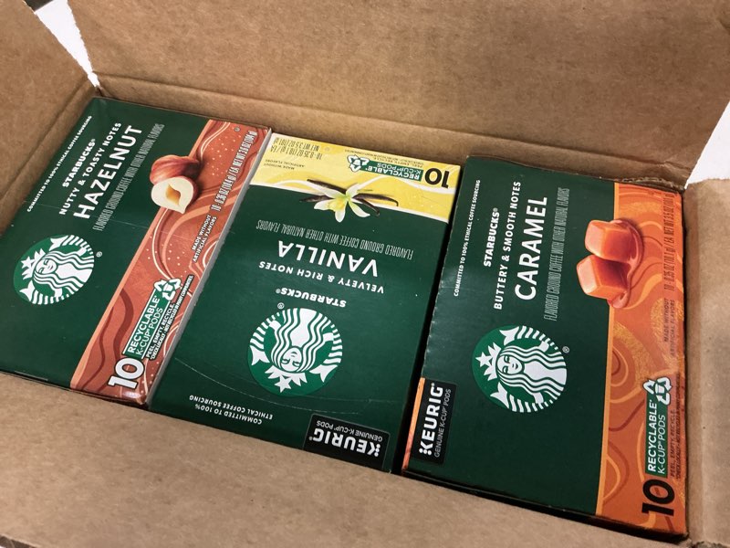 Condition photo showing New/Like New for  ( BBD :08/MAR/2026 )) Starbucks K-Cup Coffee Pods, Flavored Hot or Iced Coffee, Variety Pack, 60 Keurig Pods Flavored Variety Pack 10 Count (Pack of 6)
