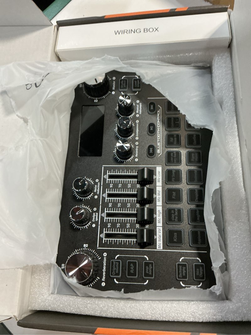 Condition photo showing Good Condition for rhm x7 podcast equipment, audio mixer interface with 48v phantom power & xlr microphone interface, 4 voice changing modes, 16 sound effects, lcd display, for pc/phone/streaming (ty01)