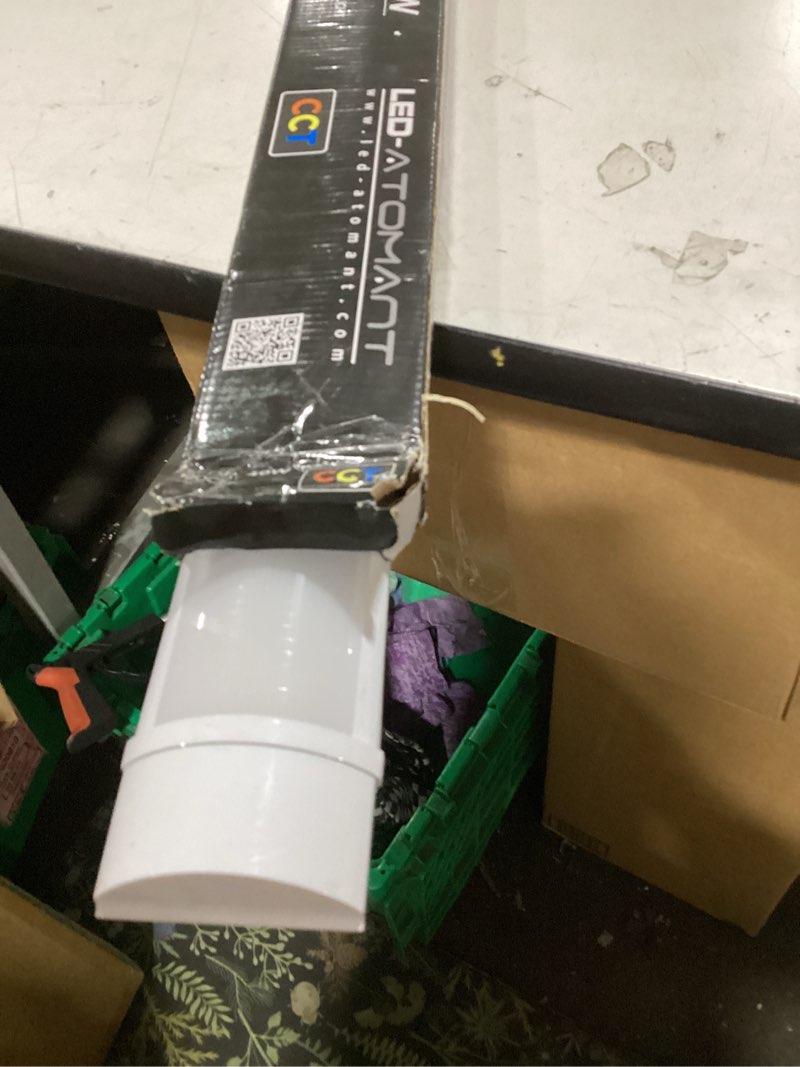 Condition photo showing As Is for led atomant 3cct 4ft led batten light 40w 4000 lumens, 2700k/4000k/5000k selectable, wraparound light fixture, flush mount ceiling light for garage, office, kitchen 4ft 1 unit