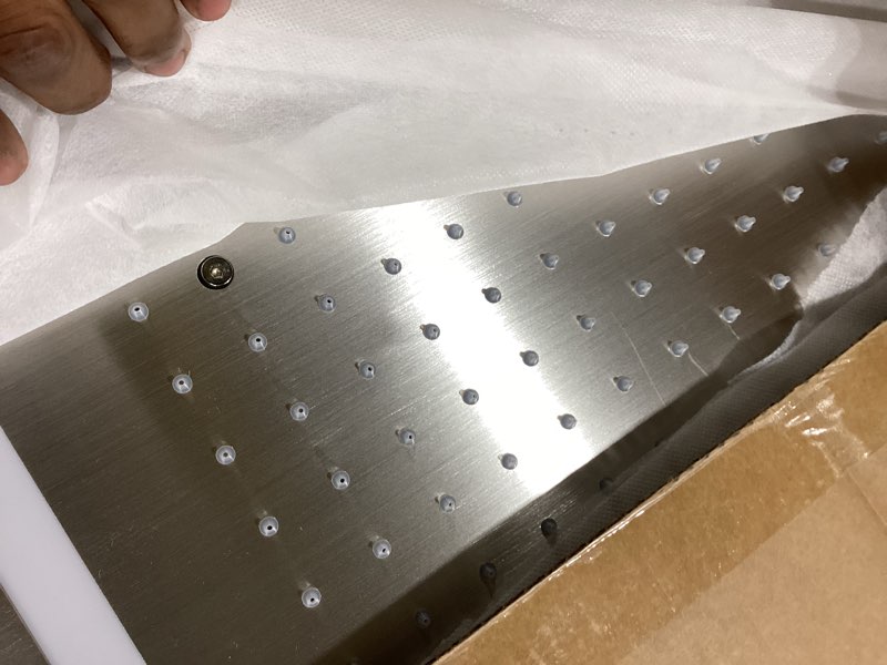 Condition photo showing Good Condition for dual rain shower head system ceiling mount 14x20inch led shower head and 8 inch side shower head with handheld, rainfall shower faucet set (brushed nickel) 14x20 led+8 inch brushed nickel