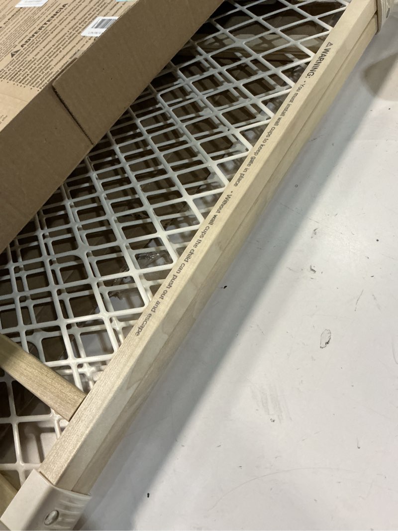 Condition photo showing Good Condition for toddleroo by north states diamond mesh wooden baby gate: 26.5"- 42" wide. pressure mounted baby gate for doorway. (23" tall, sustainable hardwood)