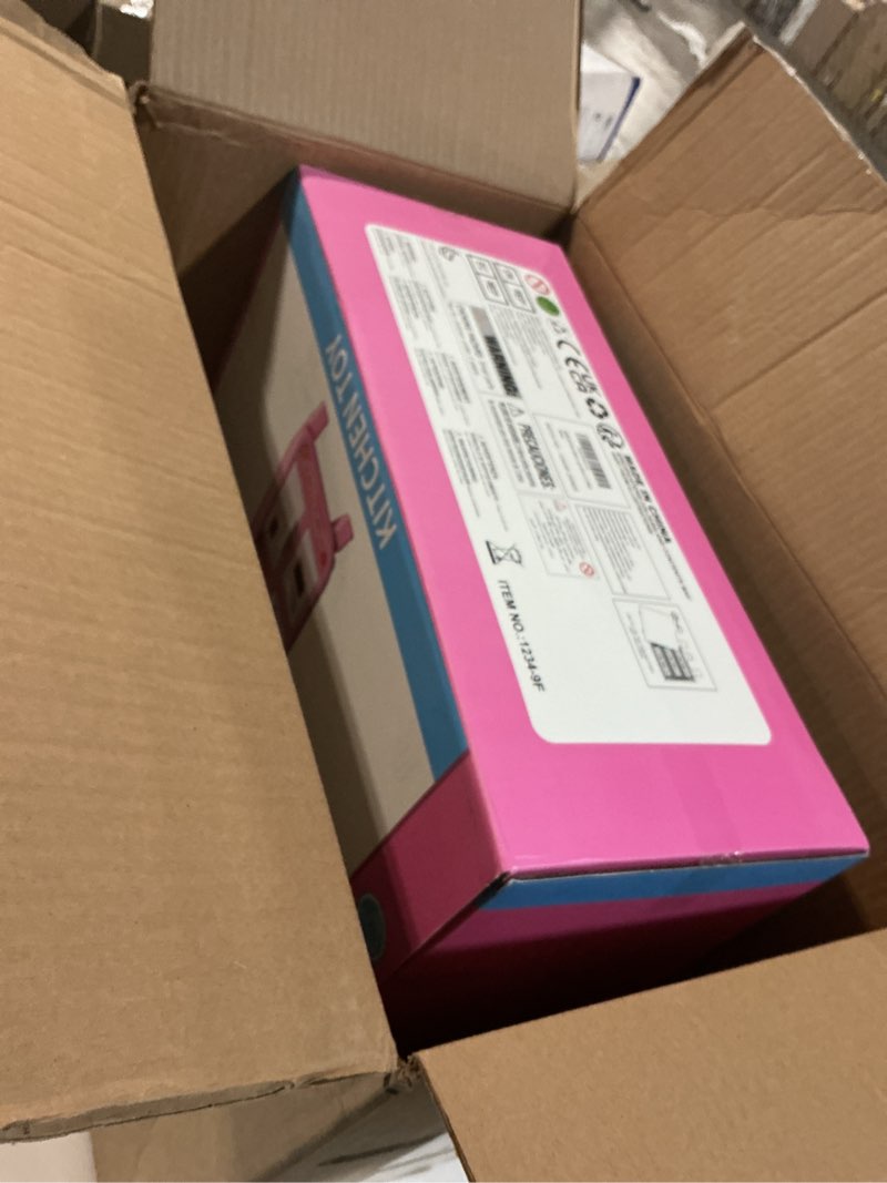 Condition photo showing New/Like New for 36 in Kids Kitchen Playset for Ages 2-6 4-8, Play Kitchen with Light, Sound and Spraying, Sink Toy Accessories, Cooking Stoves, Pretend Food Toys for Toddlers 1-3 3-5 Boys Girls 6-12 (Pink) Kitchen Toy with Play Food