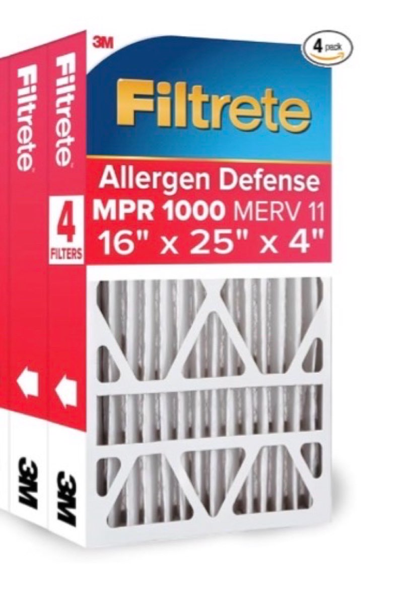 Filtrete 16x25x4 AC Furnace Air Filter, MPR 1000, MERV 11, Fits Lennox & Honeywell Devices, Allergen Defense, Electrostatic Air Cleaning Filter, 2-Pack (actual size 15.88 x 24.56 x 4.31)