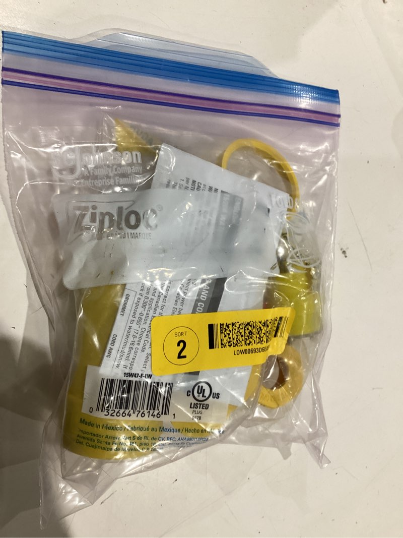 Condition photo showing As Is for eaton arrow hart 15-amp 125-volt nema 5-15 watertight 3-wire grounding industrial straight connector, yellow