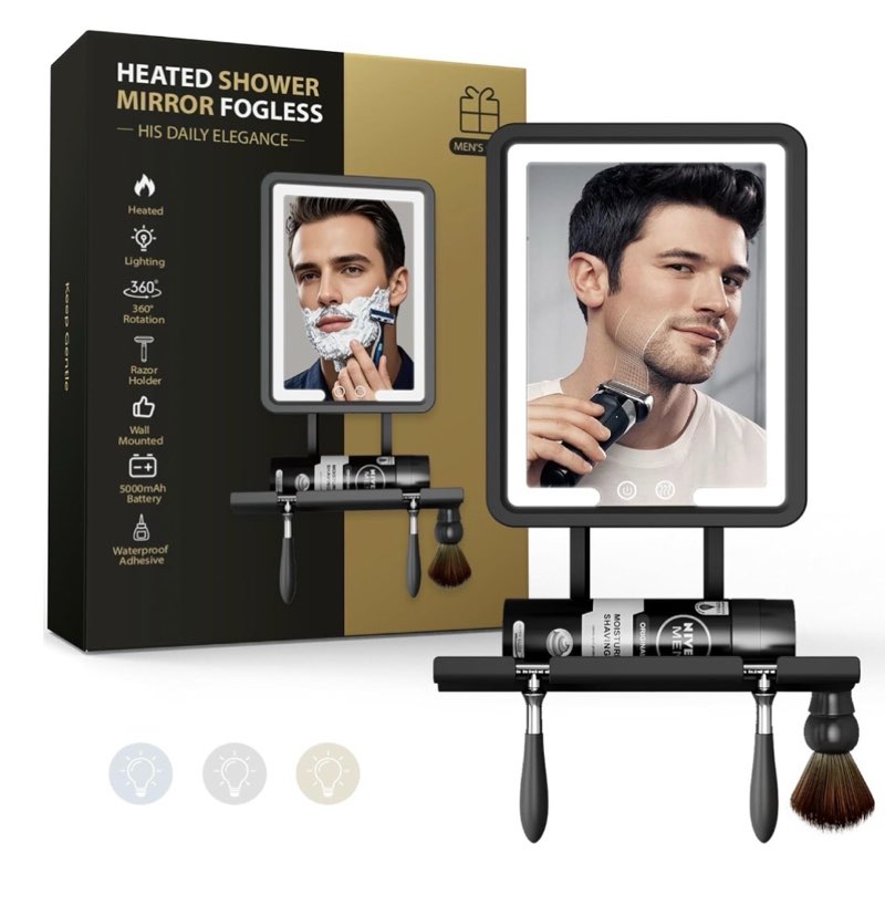 Shower Mirror Fogless for Shaving with Light - Heated Anti Fog Bathroom Mirror Razor Holder Rechareg