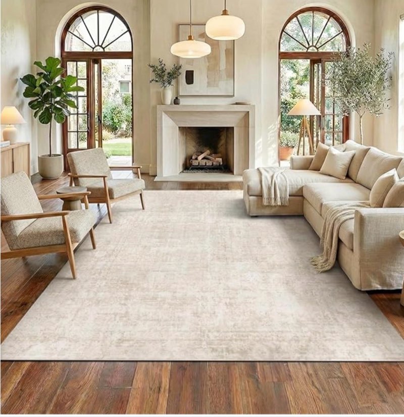 homemate washable rug 8x10 area rugs - vintage faux wool rugs for living room bedroom dining room - non slip foldable carpet indoor area rug for home decor?8'x10', beige