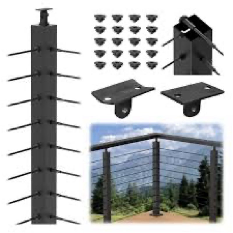 BLIKA 36" Cable Railing Corner Post(Post 35"x2"x2"), Flat Top Surface Mount 90° Drilled Deck Corner 