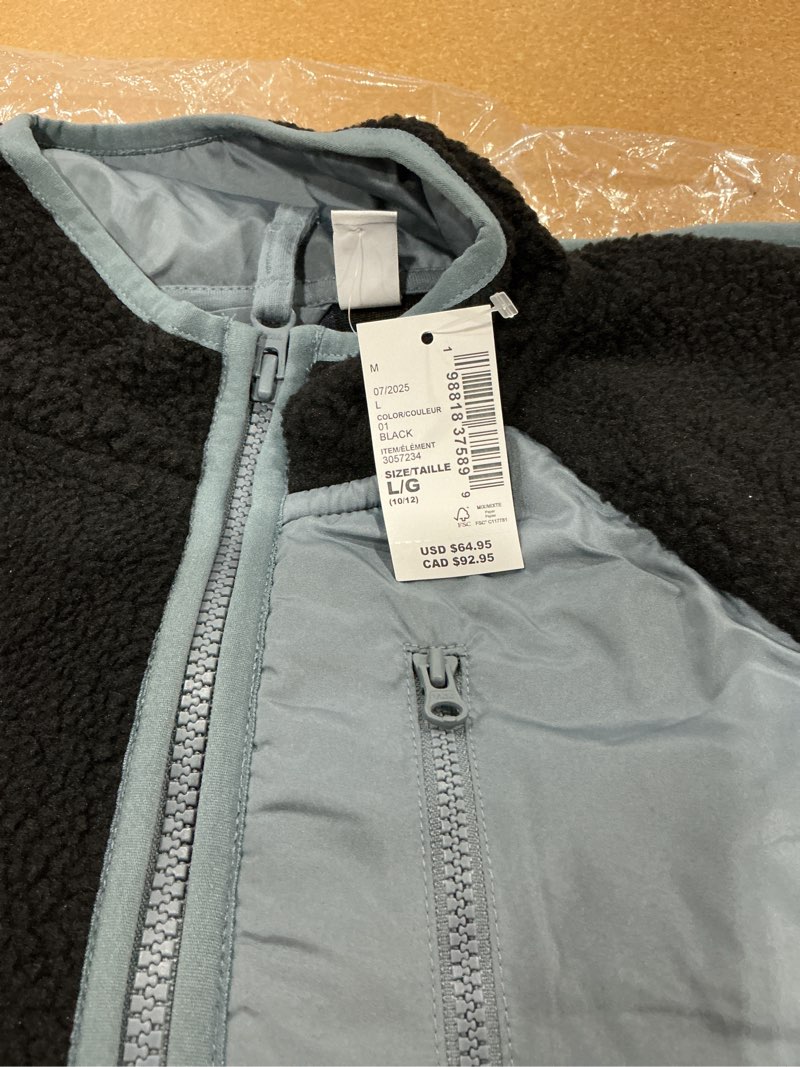Condition photo showing New/Like New for the children's place boys' long sleeve sherpa fleece full zip jacket large black