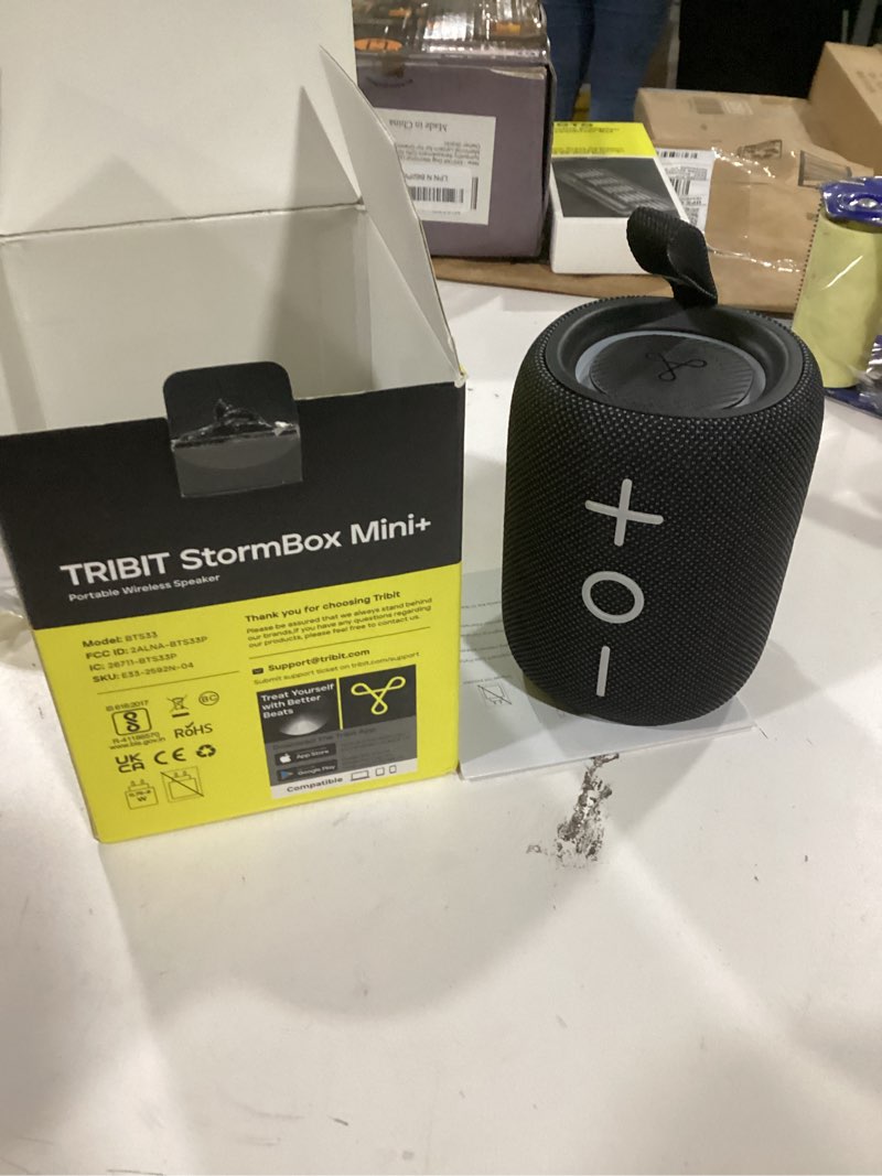 Condition photo showing New/Like New for Tribit StormBox Mini+ Portable Bluetooth Speaker, 12W Wireless Speaker with 360°Surround Sound, 12H Playtime, Custom EQ, BT5.4, IPX7 Waterproof, RGB Lights, Type-C, TWS, AAC/SBC, Home/Outdoor/Travel Black