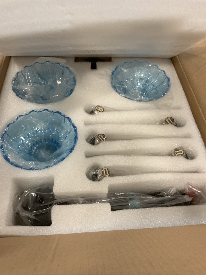 Condition photo showing Good Condition for HDDFL Chandeliers Light 5 Lights Chandelier Lamp Modern Pendant Lighting Fixtures Hanging Lamps for Dining Room Entryway Living Room Bedrooms Foyer Entrance Kitchen Black and Blue Black and Blue 5 Light