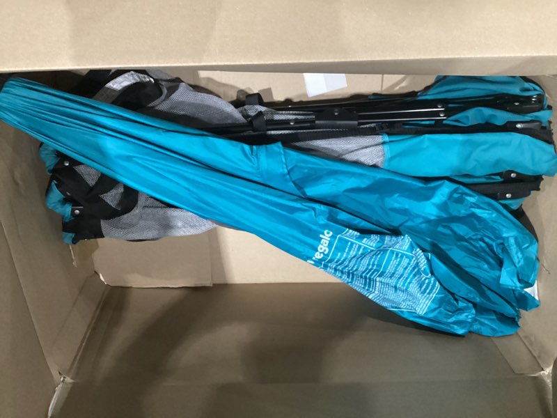 Condition photo showing As Is for regalo safety my play deluxe extra large baby playpen & portable play yard with canopy, foldable 8-panel indoor outdoor playpen for babies & toddlers, mesh sides, washable nylon bottom, 62", aqua black/aqua