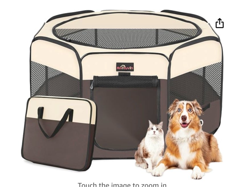 aivituvin dog playpen, foldable pet play pens with carrying bag for cat, puppies, rabbits, portable dog tent crates cage for travel camping indoor outdoor, removable shade cover, brown