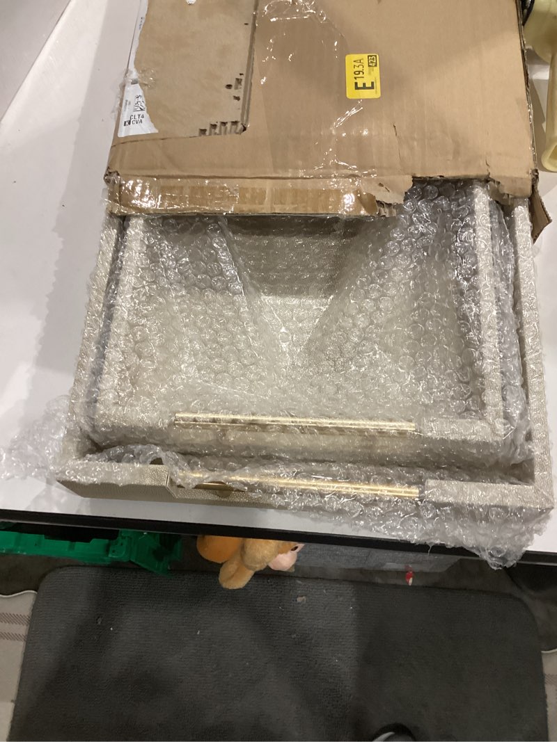 Condition photo showing Good Condition for swallowliving set of 2 shagreen serving tray with gold polished metal handles ivory wood decorative tray pu leather with brushed gold for coffee table ottoman console table