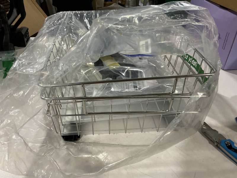 Condition photo showing Good Condition for pull out cabinet organizer, stainless steel 2-pack slide out drawer with silent full-extension slides, adhesive roll out can spice storage basket shelf rack for pantry, kitchen, bathroom, home closet (11.8"w x 16.5"d x 4.7"h) 2
