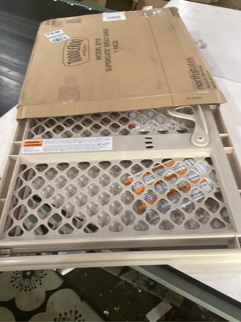 Condition photo showing Good Condition for toddleroo by north states - supergate ergo baby gate: plastic baby gate for stairs & doorways - adjustable indoor safety gate - made in usa - 26 to 42 inches wide - 26 inches tall - sand