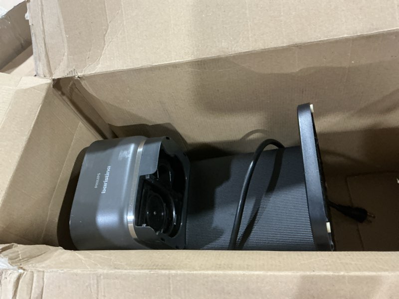Condition photo showing As Is for philips baristina espresso machine+milk frother bundle. real espresso. compact coffee machine, portafilter, grinder, cafe crema. dairy & non-dairy milk foam?. hot & cold. easy clean. black (bar303/60) espresso machine + milk frother black