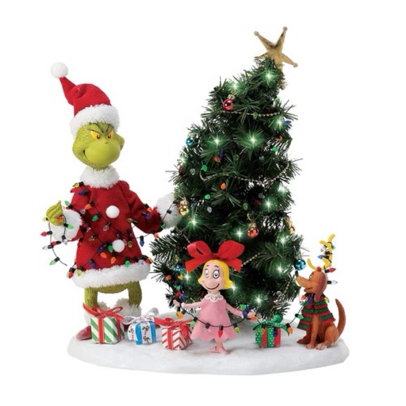 department 56 possible dreams dr. seuss the grinch who-ville tree trimming party lit figurine, 14 inch, multicolor