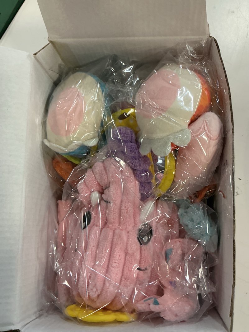 Condition photo showing Good Condition for baby girl toys 0-6 6-12 months, sensory musical toddler toy for 3 4 5 6 7 8 9+ months, pink elephant plush infant toy with teether, crinkle, rattle baby mirror for tummy time newborn