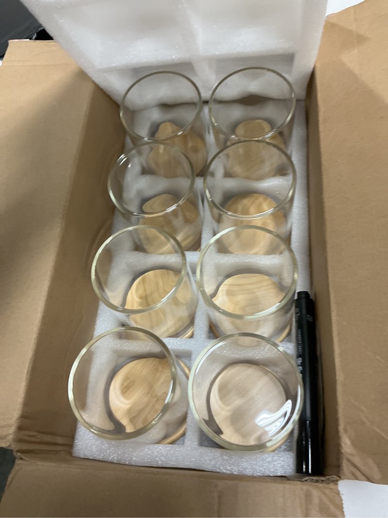 Condition photo showing Good Condition for 12 oz glass jars with bamboo lid set, upgrade clear thickened glass containers for spice tea herb, small tiny jars food storage containers for coffee bean seasoning sugar kitchen pantry (8pack) 12 floz (8-pack)