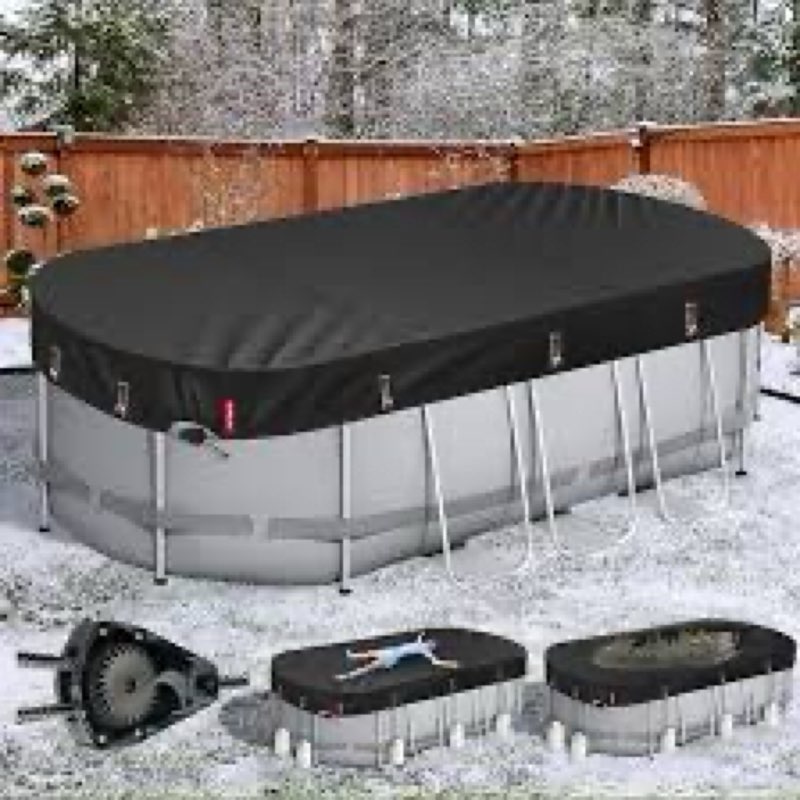 QH.HOME 12x24 Ft Oval Pool Cover for Steel Wall Oval Pool, [Excellent Windproof ] with Adjustable Bu