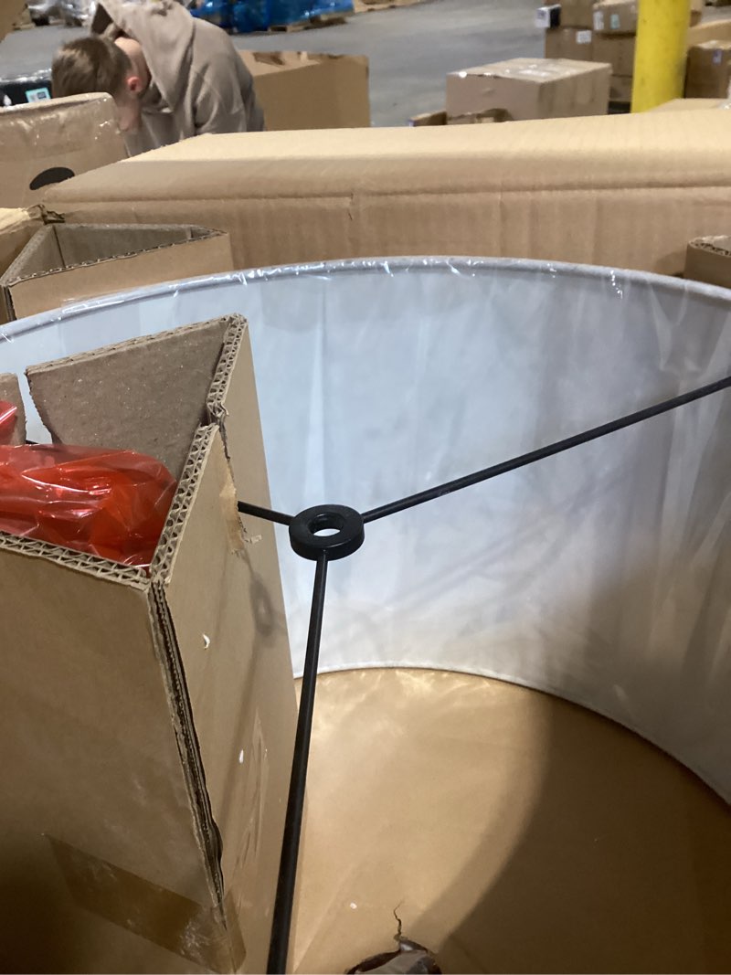 Condition photo showing New/Like New for Signature Design by Ashley Bernadate Cottage Candlestick Design Poly Floor Lamp, 3-Way Switch, Cast Resin & Fabric Drum Shade, 18" W x 18" D x 61.13" H, Whitewash