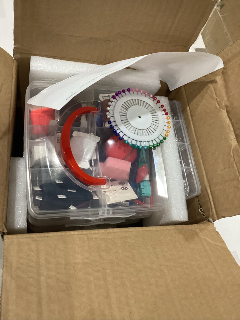 Condition photo showing Good Condition for used 301 embroidery floss set including cross stitch threads friendship bracelet string with 5-tier transparent box, floss bobbins and cross stitch kits 5-tier box
