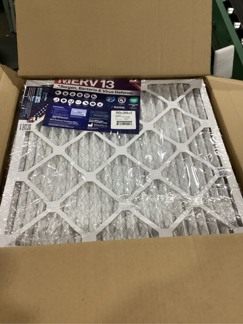 Condition photo showing New/Like New for bnx trufilter 20x20x1 merv 13 (4-pack) ac furnace air filter - made in usa - electrostatic pleated air conditioner hvac ac furnace filters - removes pollen, mold, bacteria, smoke 20x20x1 4-pack