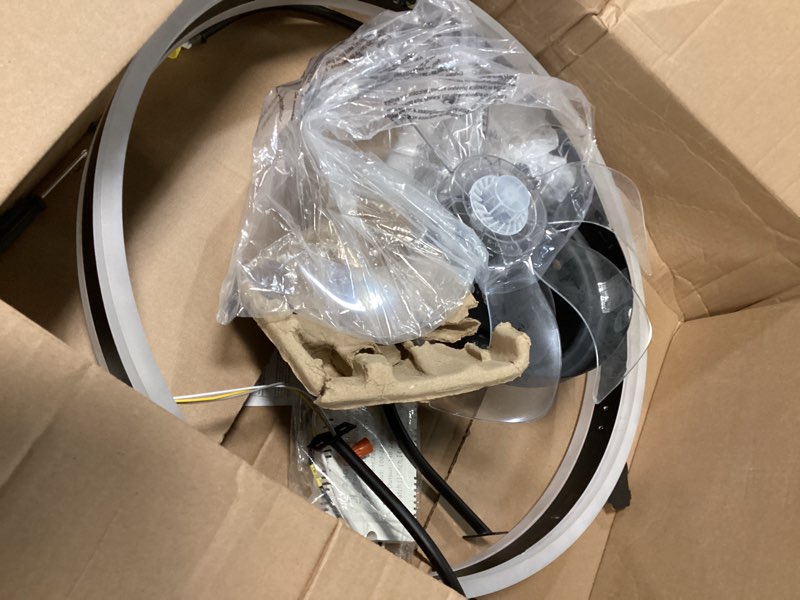 Condition photo showing As Is for ZMISHIBO Ceiling Fans with Lights and Remote, 19.7'' Low Profile Ceiling Fan, 3000-6000K Dimmable Modern Flush Mount LED Fan Light, 6 Wind Speeds, Black Fandelier Ceiling Fans for Bedroom Black 19.7 INCH