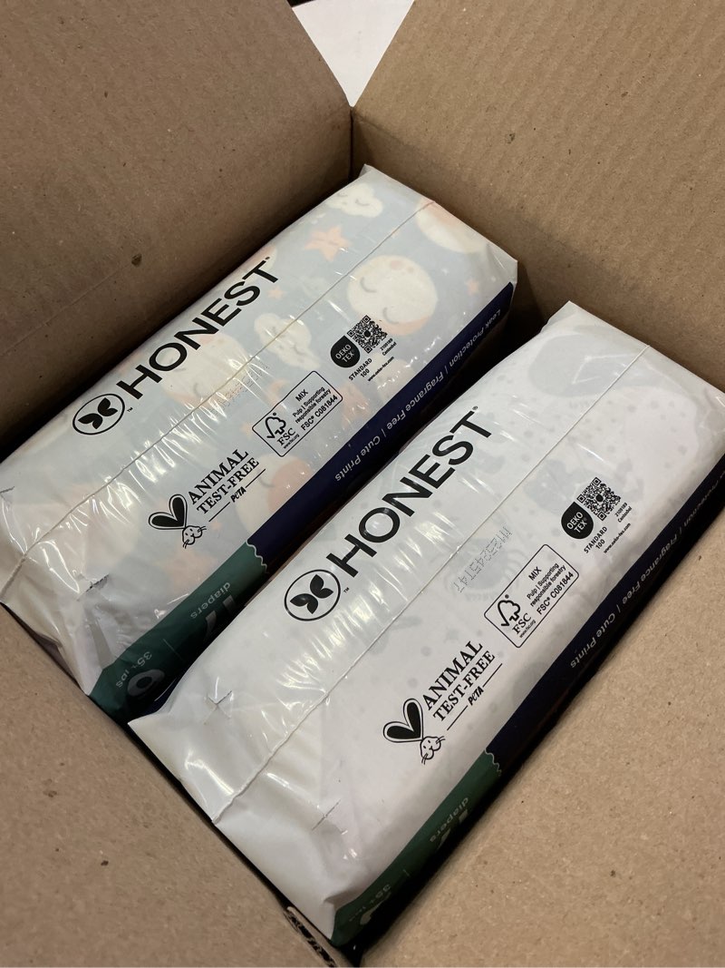 Condition photo showing New/Like New for The Honest Company Clean Conscious Disposable Overnight Diapers Cozy Cloud + Star Signs - Size 6 - 34ct