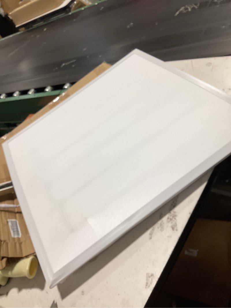 Condition photo showing As Is for lithonia lighting cpanl 2x2 led flat panel light, 2 ft. by 2 ft. led light panel, ceiling lighting fixture, 3300 lumens, 3500k/4000k/5000k switchable cct, includes direct ceiling mount bracket, white 2-foot x 2-foot 3300 lumens switchable white
