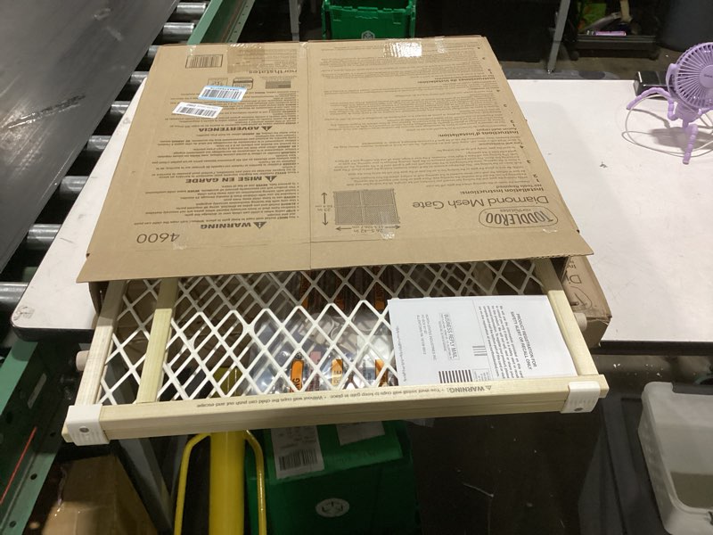 Condition photo showing Good Condition for toddleroo by north states - diamond mesh wooden baby gate: pressure mounted baby gate for doorways - adjustable 26.5 to 42 inches wide - 23 inches tall