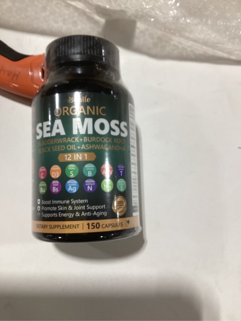 Condition photo showing New/Like New for Bualle Irish Sea Moss Capsules – Organic Sea Moss, Black Seed Oil, Ashwagandha Supplements with Bladderwrack, Ginger & Burdock Root – Supports Daily Wellness, Skin & Energy – 150 Capsules (1 Pack) 150 Count (Pack of 1) Sea Moss