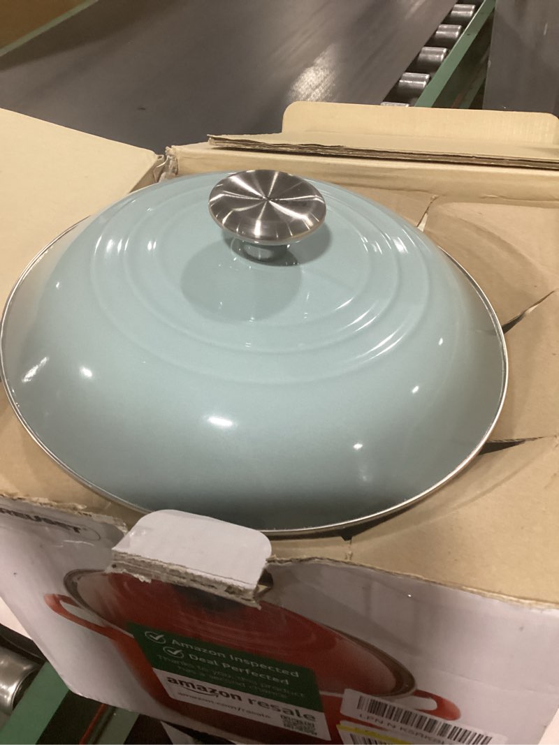 Condition photo showing Good Condition for Le Creuset Enamel on Steel Traditional Stockpot, 12 qt., Sea Salt with Stainless Steel Knob