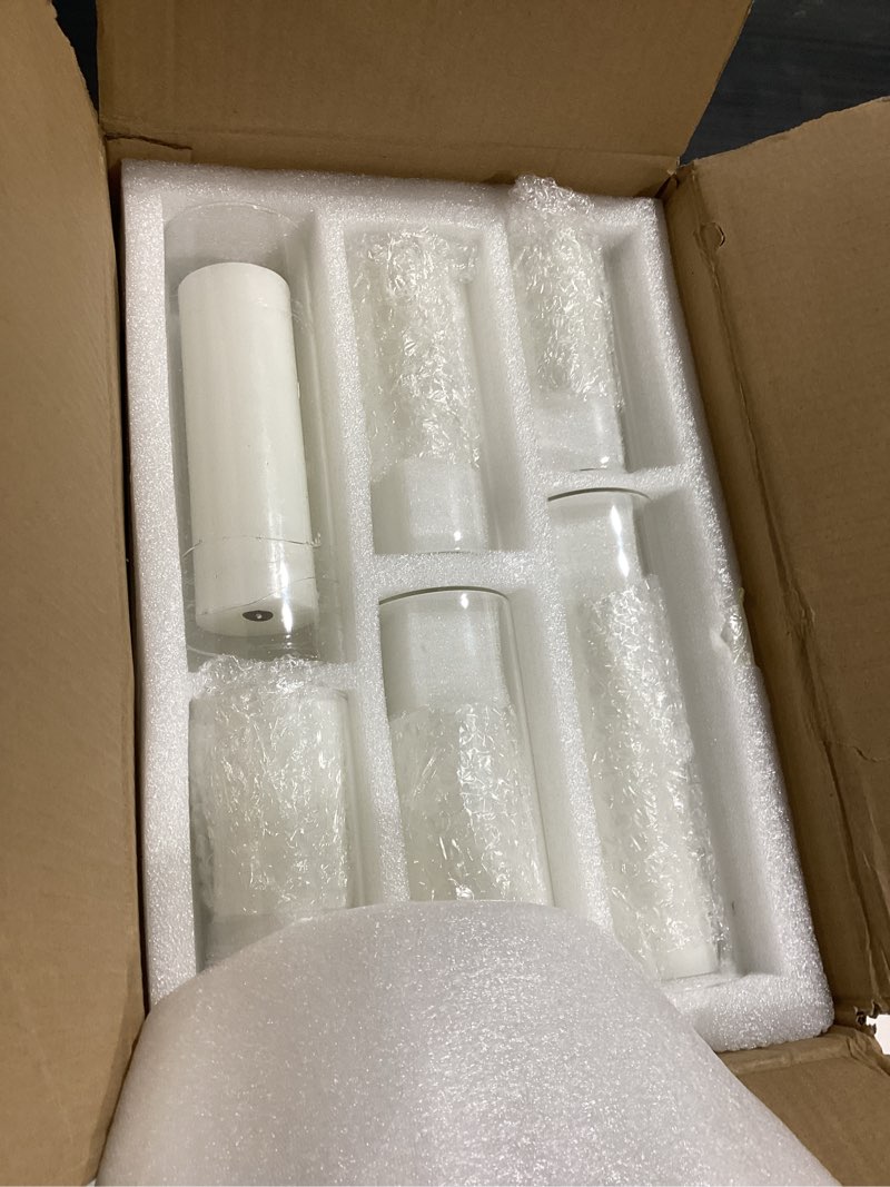 Condition photo showing As Is for 36 pcs white pillar candles with glass candle holders clear hurricane candle holders glass cylinder vases for centerpieces wedding party, event, home office (18 candles+18 candle hoders)