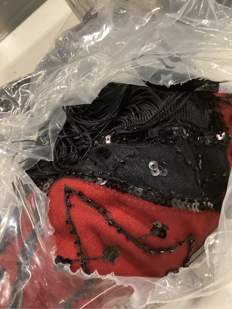 Condition photo showing Good Condition for 1920s dresses for women, flapper dress lace fan feather headband sequins beads fringes 20s accessories vintage mafia costume xx-large blackred