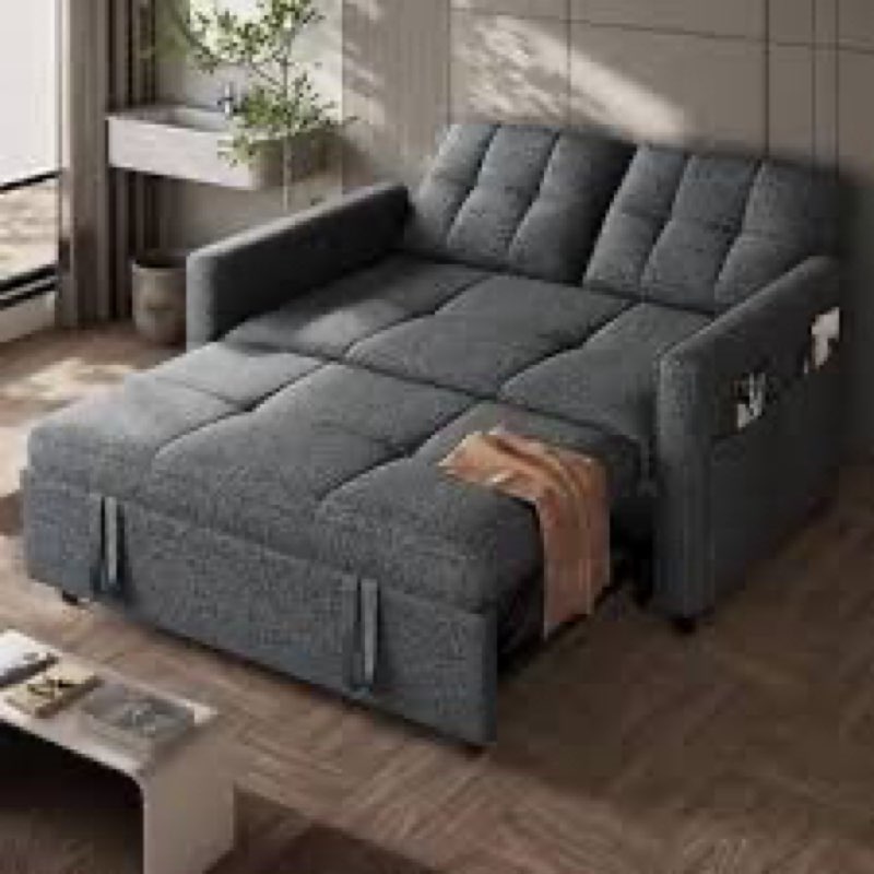 dwvo 55" convertible sofa bed, 3-in-1 sleeper sofa with pull-out bed, linen futon couch with adjusta
