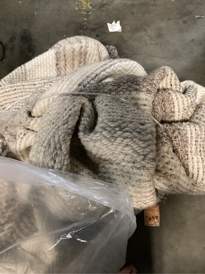 Condition photo showing As Is for hand knotted oriental 100% wool carpet modern geometric beige & ivories modern gotti design area rug - 5' 10'' x 2