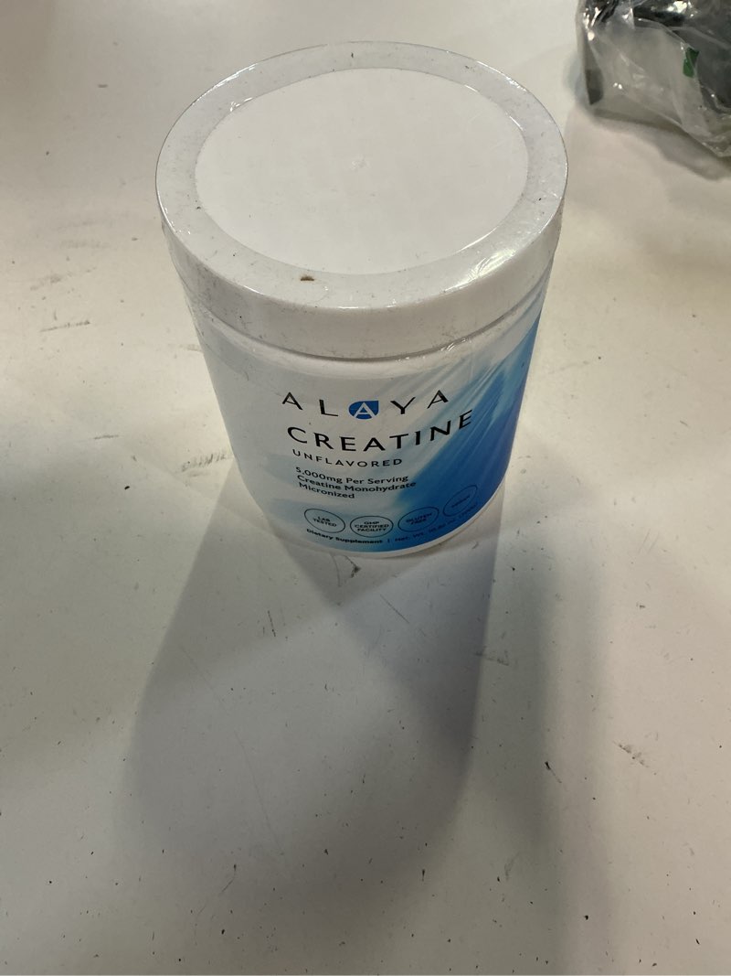 Condition photo showing New/Like New for (exp-02-2028)alaya naturals micronized creatine monohydrate powder – pure performance fuel for strength, mental focus, vegan, non-gmo, easily mixable & flavorless - 5 g