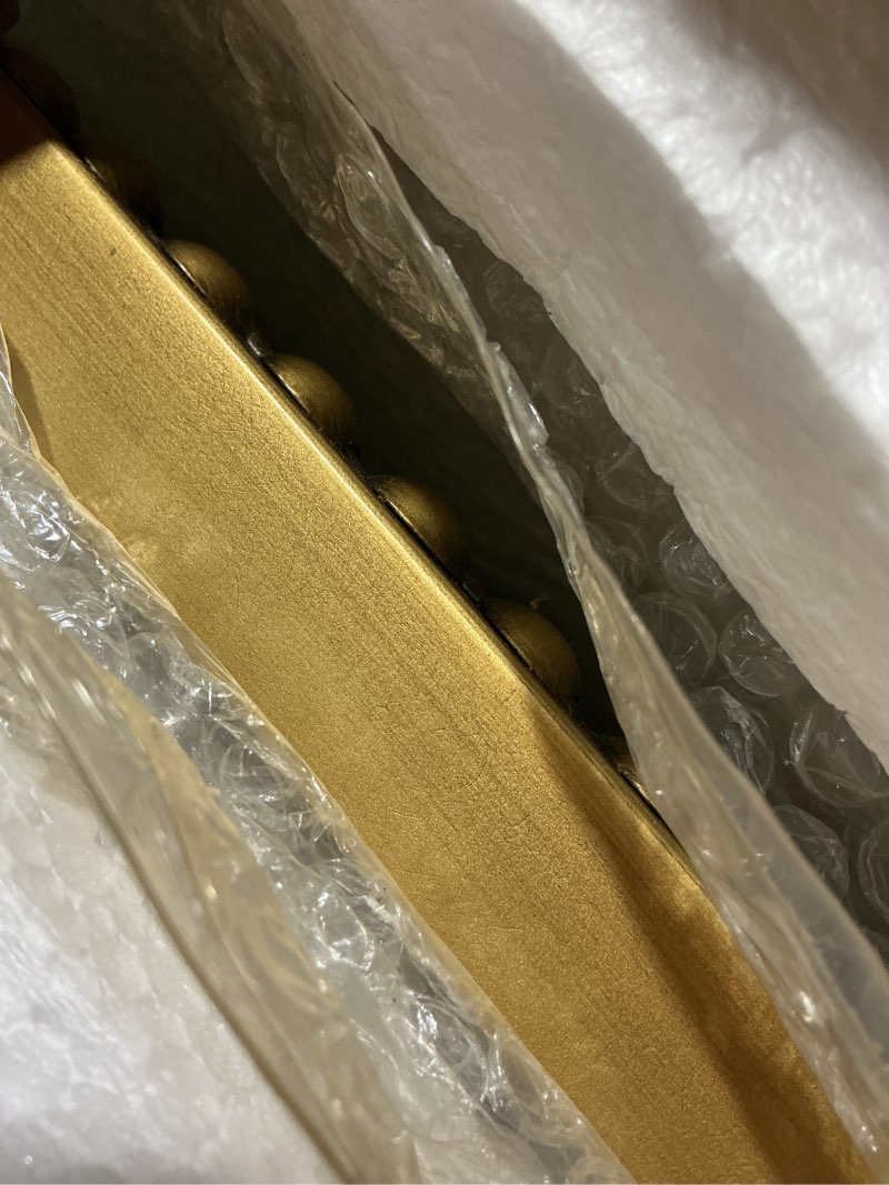 Condition photo showing As Is for Wall Mirror for Bathroom - 24"x36" Rectangle Rounded Corner Beaded Frame Mirror, Large Vanity Mirror Hangs Horizontal or Vertical, Antique Gold 36"L x 24"W Gold Rectangle