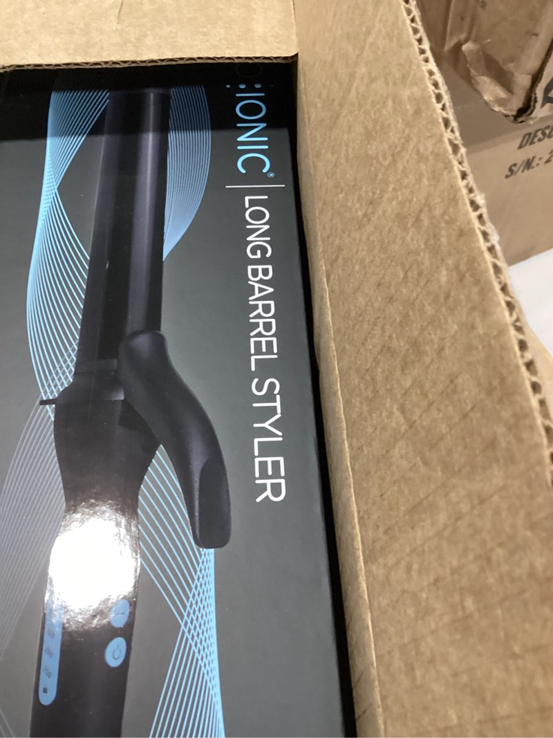 Condition photo showing New/Like New for bio ionic long barrel curling iron with moisture heat technology & nanoionic mx versatile curling wand - multiple barrel sizes for tight, classic, loose & soft curls 1.25 inch (loose curls) black