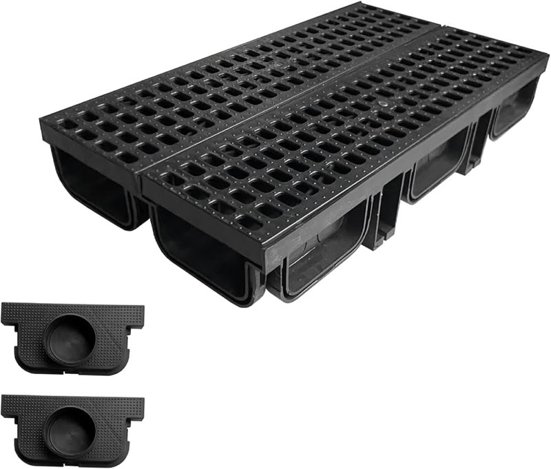 Natotela HDPE Channel Drain with Grates-19.7x5.5x3.7 in. Trench Drain System, 12 Pack Total Length 2