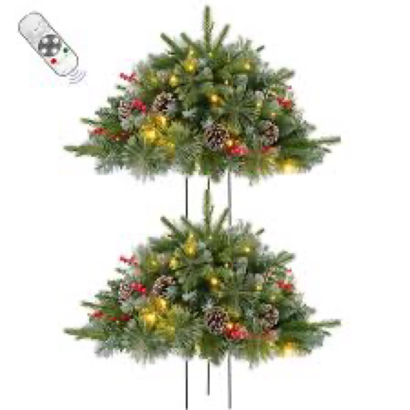 LAVEVE 24" Prelit Small Christmas Tree with Lights, Battery Operated Xmas Tree with Cedar Branches, 