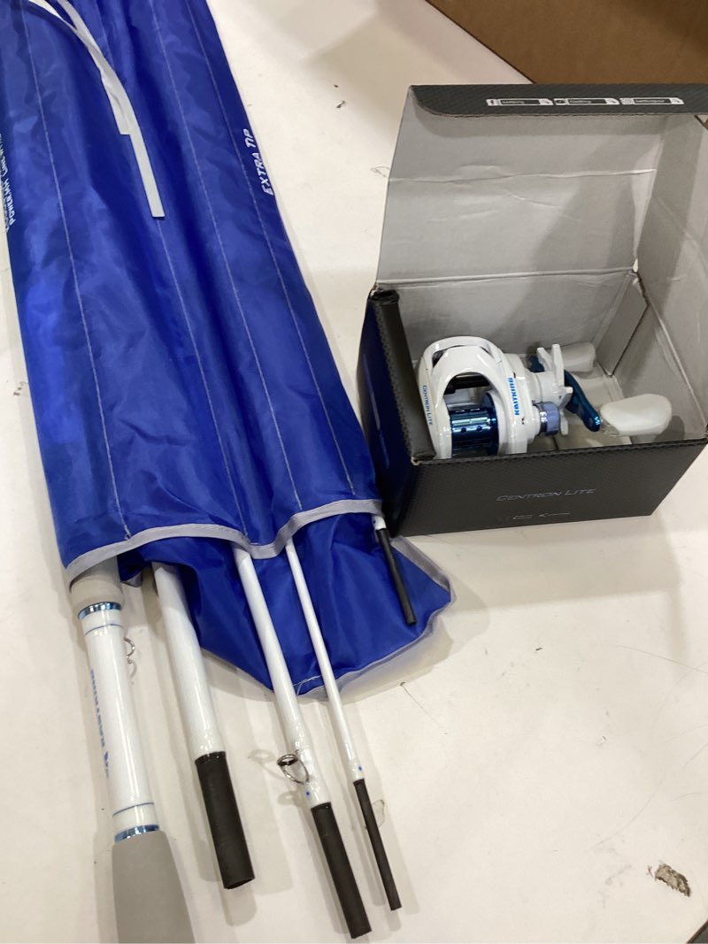 Condition photo showing As Is for kastking centron lite travel fishing rod and reel combo, packable twin-tips spinning & baitcaster combos, lightweight im6 graphite, portable multi-piece kit for bass trout, freshwater travel cast-7'0" mh- right handed (4pcs+ extra tip)