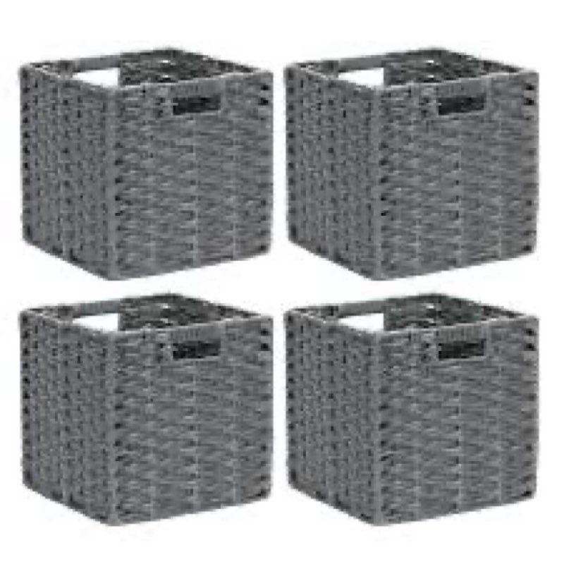 dullemelo wicker storage baskets for shelves, plastic woven cube storage bins set of 4, 11x11x11 inc