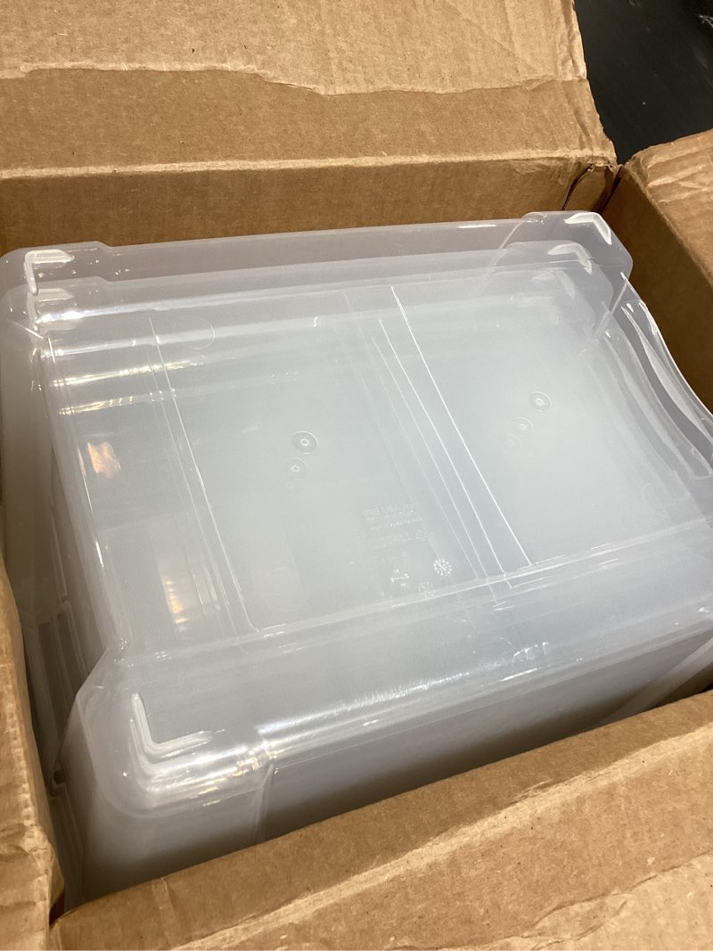 Condition photo showing Good Condition for iris usa 40 qt stackable plastic storage bins with lids, 4 pack - bpa-free, made in usa - see-through organizing solution, latches, durable nestable containers, secure pull handle - clear clear 40 qt 4 pack